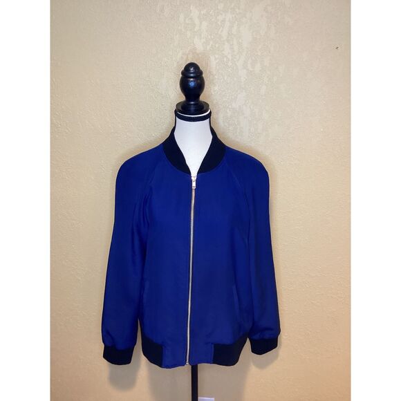 Amanda Uprichard Revolve Frankie 100% silk Bomber Jacket in‎ blue, size large - Picture 1 of 8